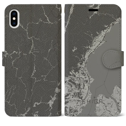 【志賀（滋賀県）】地図柄iPhoneケース（手帳タイプ）モノトーン・iPhone XS Max 用