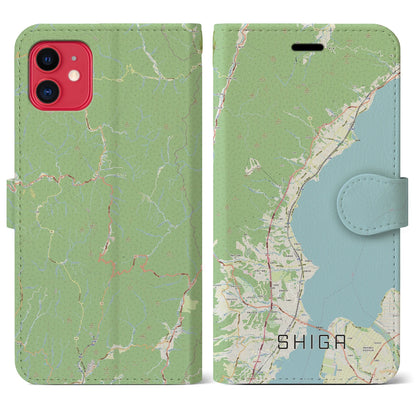 【志賀（滋賀県）】地図柄iPhoneケース（手帳タイプ）ナチュラル・iPhone 11 用