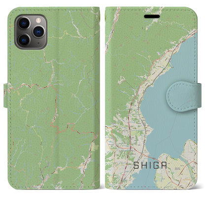 【志賀（滋賀県）】地図柄iPhoneケース（手帳タイプ）ナチュラル・iPhone 11 Pro Max 用