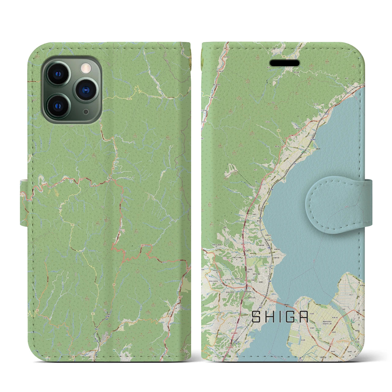 【志賀】地図柄iPhoneケース（手帳両面タイプ・ナチュラル）iPhone 11 Pro 用