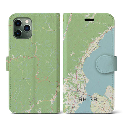 【志賀（滋賀県）】地図柄iPhoneケース（手帳タイプ）ナチュラル・iPhone 11 Pro 用