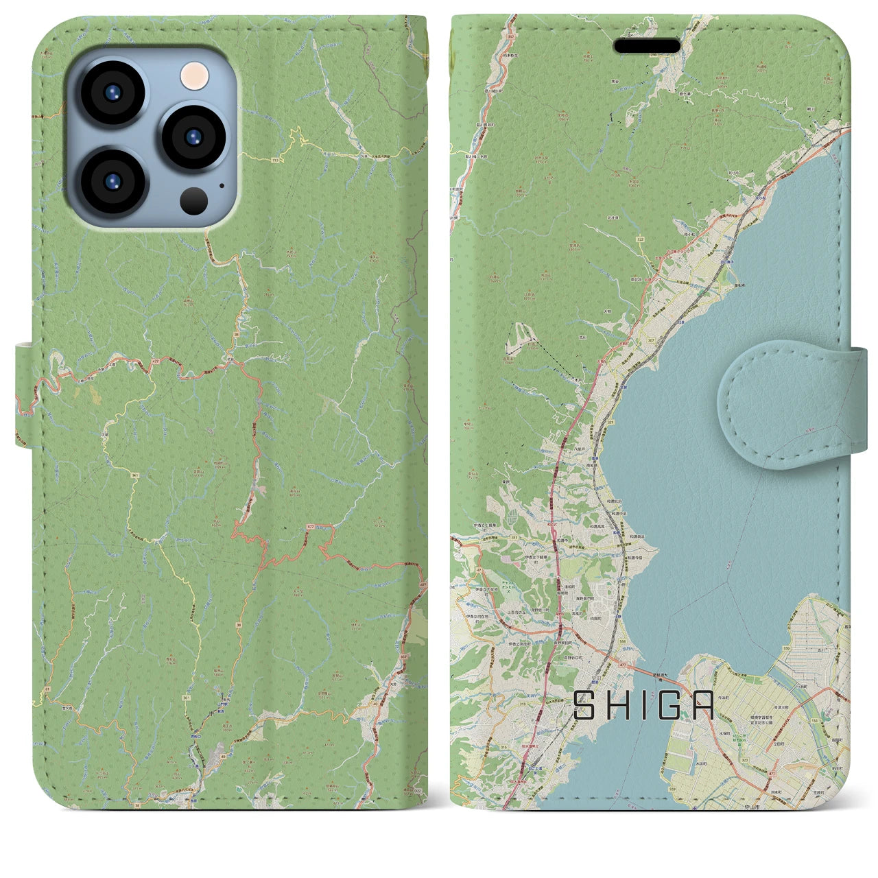 【志賀】地図柄iPhoneケース（手帳両面タイプ・ナチュラル）iPhone 13 Pro Max 用