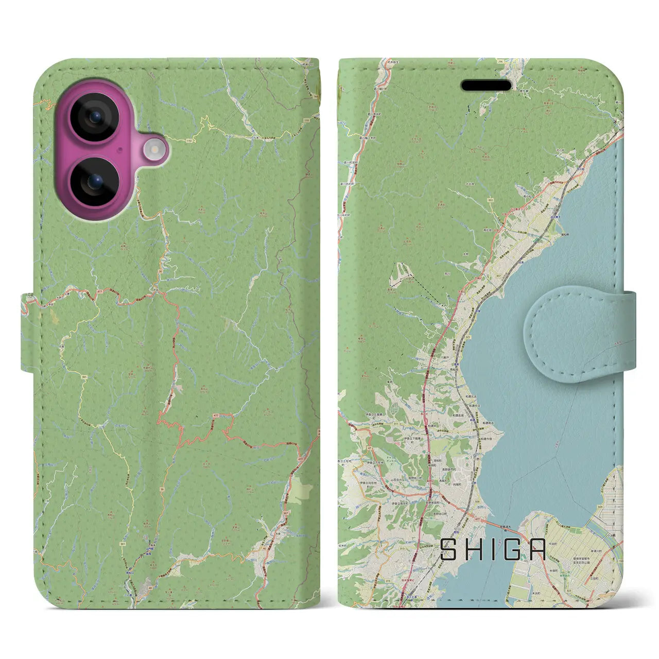 【志賀（滋賀県）】地図柄iPhoneケース（手帳タイプ）ナチュラル・iPhone 16 Pro 用