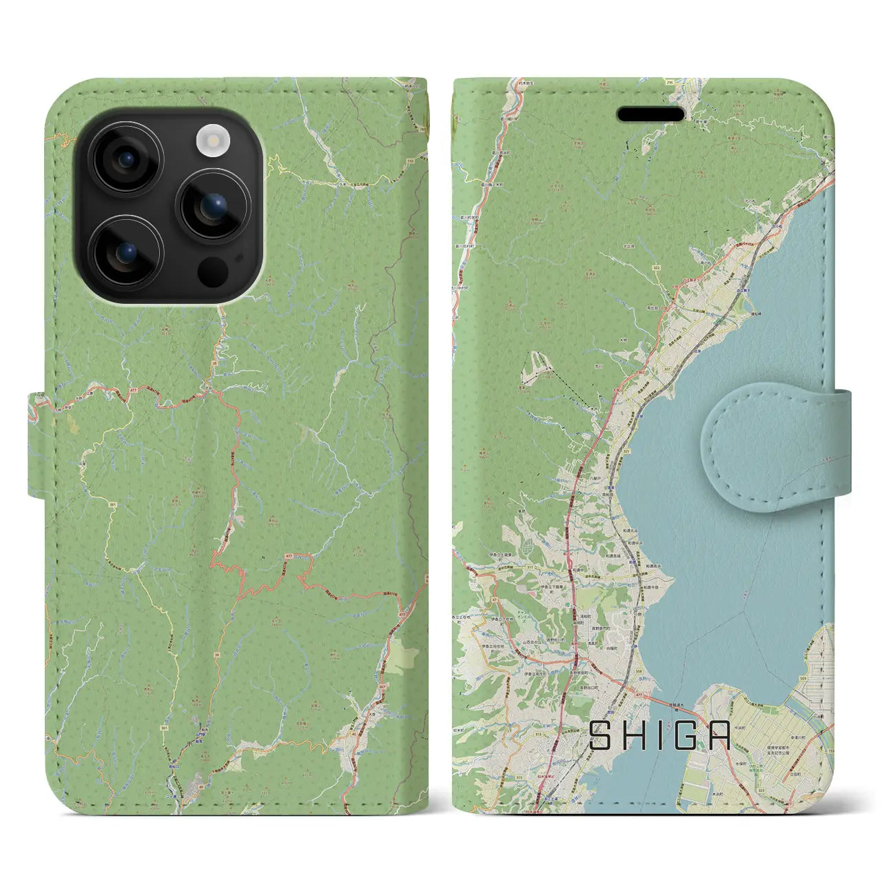 【志賀（滋賀県）】地図柄iPhoneケース（手帳タイプ）ナチュラル・iPhone 16 用