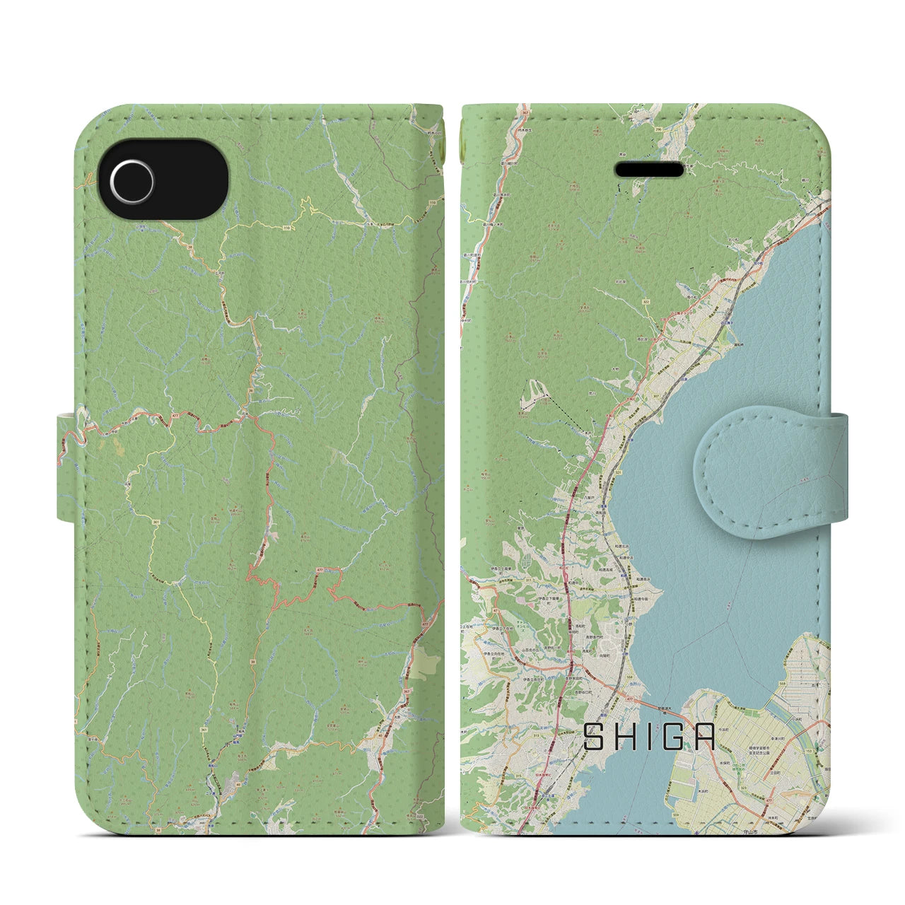 【志賀】地図柄iPhoneケース（手帳両面タイプ・ナチュラル）iPhone SE（第3 / 第2世代） / 8 / 7 / 6s / 6 用