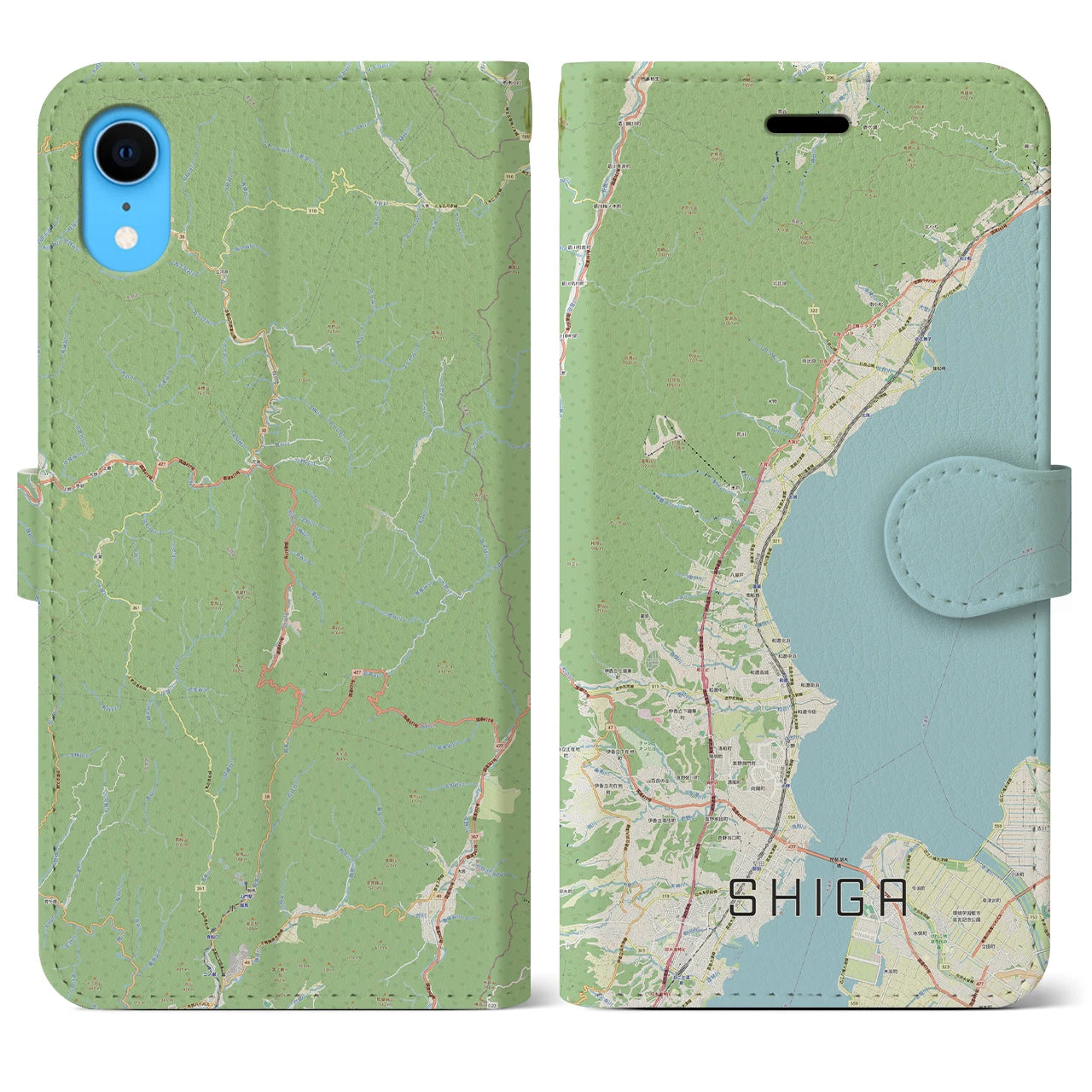 【志賀】地図柄iPhoneケース（手帳両面タイプ・ナチュラル）iPhone XR 用