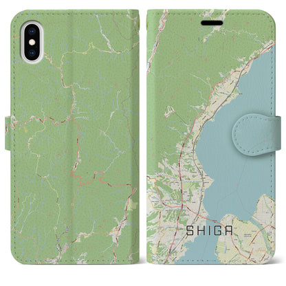 【志賀（滋賀県）】地図柄iPhoneケース（手帳タイプ）ナチュラル・iPhone XS Max 用