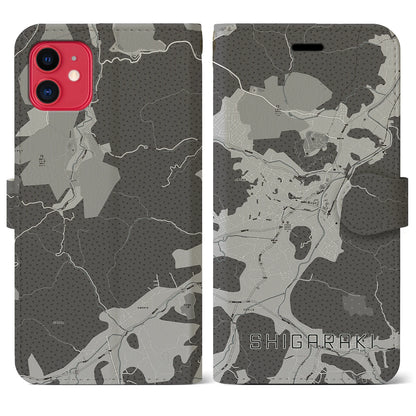 【信楽（滋賀県）】地図柄iPhoneケース（手帳タイプ）モノトーン・iPhone 11 用