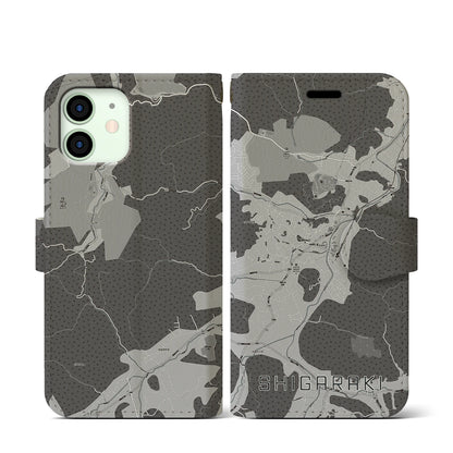 【信楽（滋賀県）】地図柄iPhoneケース（手帳タイプ）モノトーン・iPhone 12 mini 用