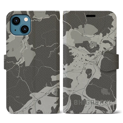 【信楽（滋賀県）】地図柄iPhoneケース（手帳タイプ）モノトーン・iPhone 13 用