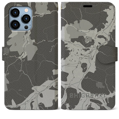 【信楽（滋賀県）】地図柄iPhoneケース（手帳タイプ）モノトーン・iPhone 13 Pro Max 用