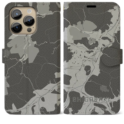 【信楽（滋賀県）】地図柄iPhoneケース（手帳タイプ）モノトーン・iPhone 14 Pro Max 用