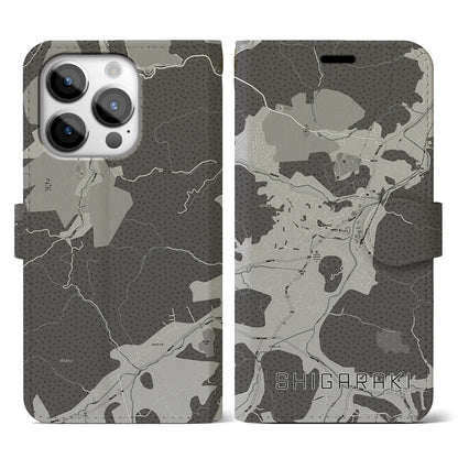 【信楽（滋賀県）】地図柄iPhoneケース（手帳タイプ）モノトーン・iPhone 14 Pro 用