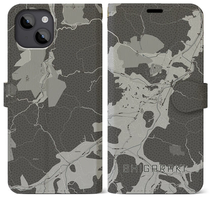 【信楽（滋賀県）】地図柄iPhoneケース（手帳タイプ）モノトーン・iPhone 14 Plus 用