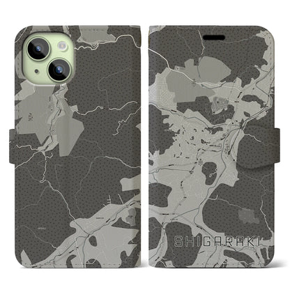 【信楽（滋賀県）】地図柄iPhoneケース（手帳タイプ）モノトーン・iPhone 15 用