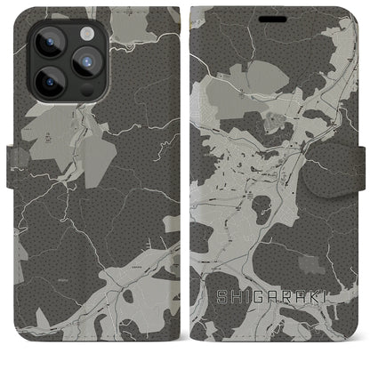 【信楽（滋賀県）】地図柄iPhoneケース（手帳タイプ）モノトーン・iPhone 15 Pro Max 用