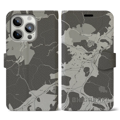 【信楽（滋賀県）】地図柄iPhoneケース（手帳タイプ）モノトーン・iPhone 15 Pro 用