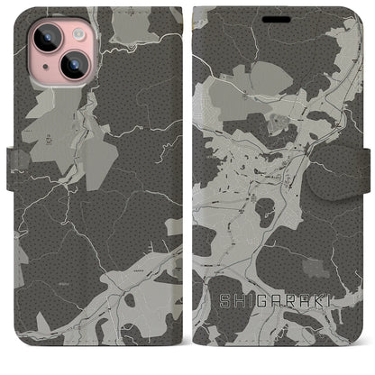 【信楽（滋賀県）】地図柄iPhoneケース（手帳タイプ）モノトーン・iPhone 15 Plus 用