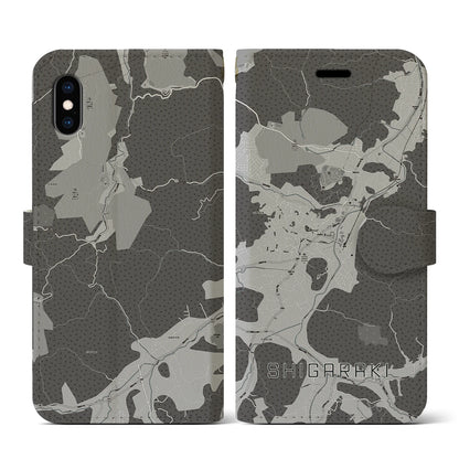 【信楽（滋賀県）】地図柄iPhoneケース（手帳タイプ）モノトーン・iPhone XS / X 用