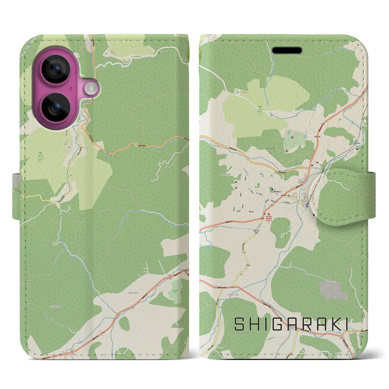 【信楽（滋賀県）】地図柄iPhoneケース（手帳タイプ）ナチュラル・iPhone 16 Pro 用