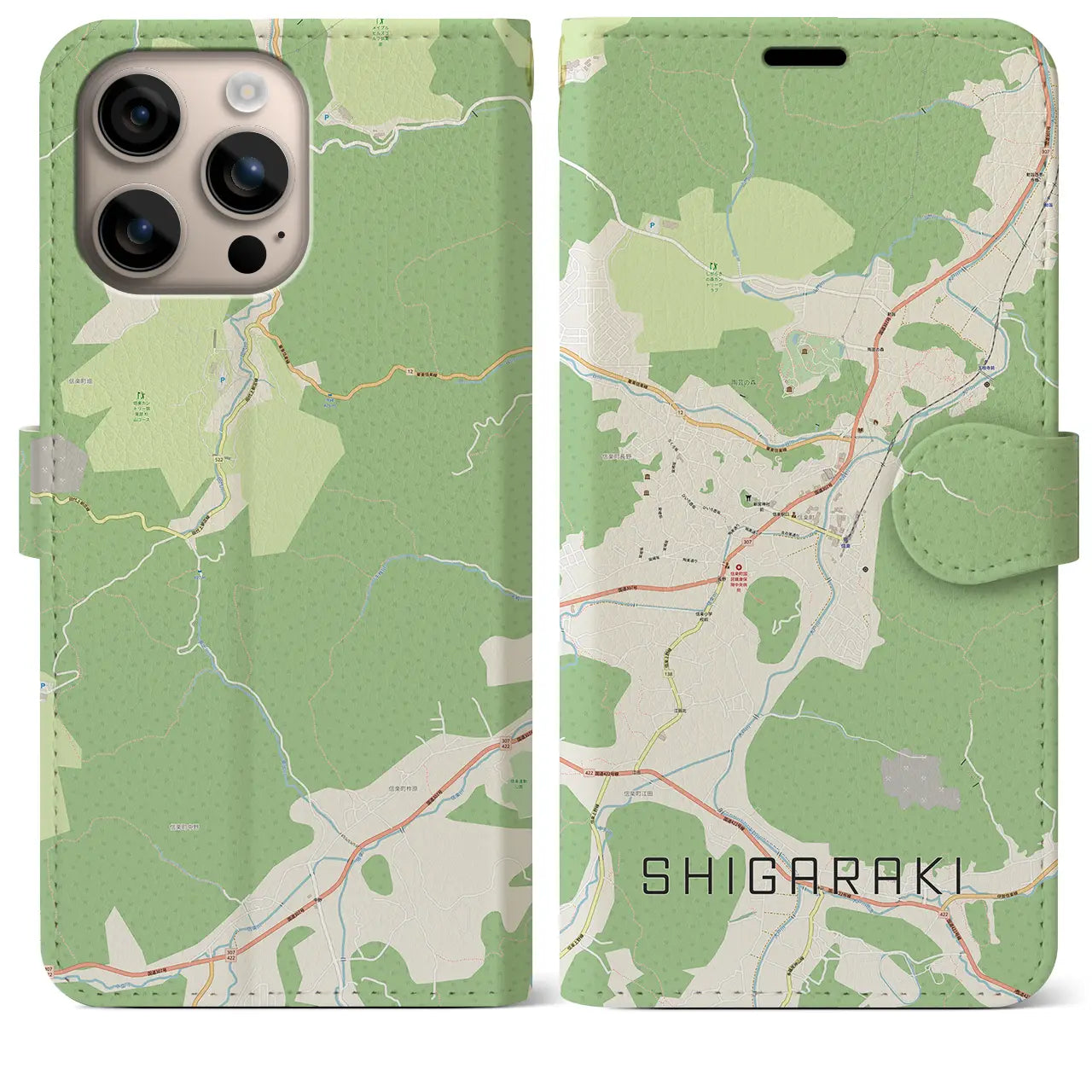 【信楽（滋賀県）】地図柄iPhoneケース（手帳タイプ）ナチュラル・iPhone 16 Plus 用