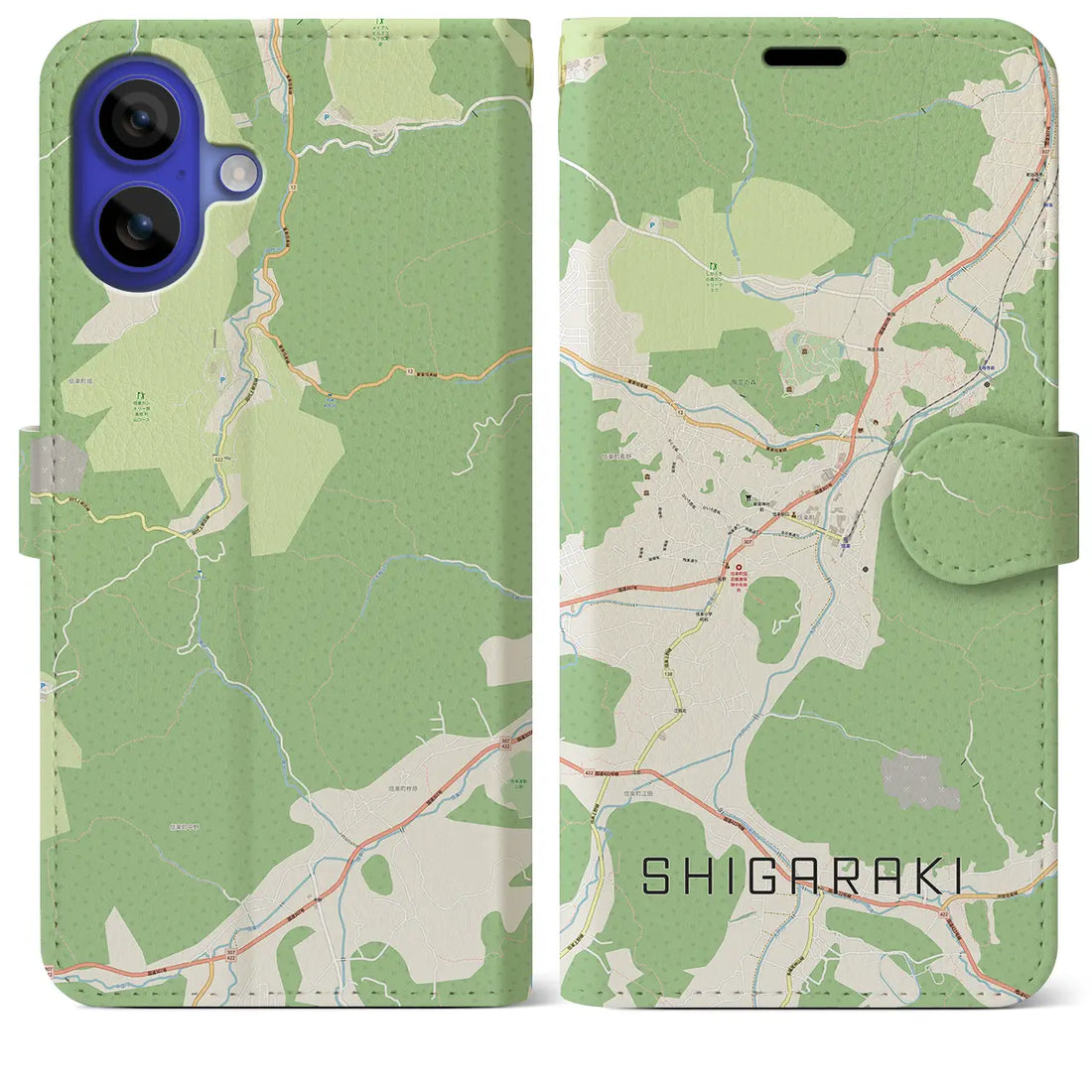 【信楽（滋賀県）】地図柄iPhoneケース（手帳タイプ）ナチュラル・iPhone 16 Pro Max 用