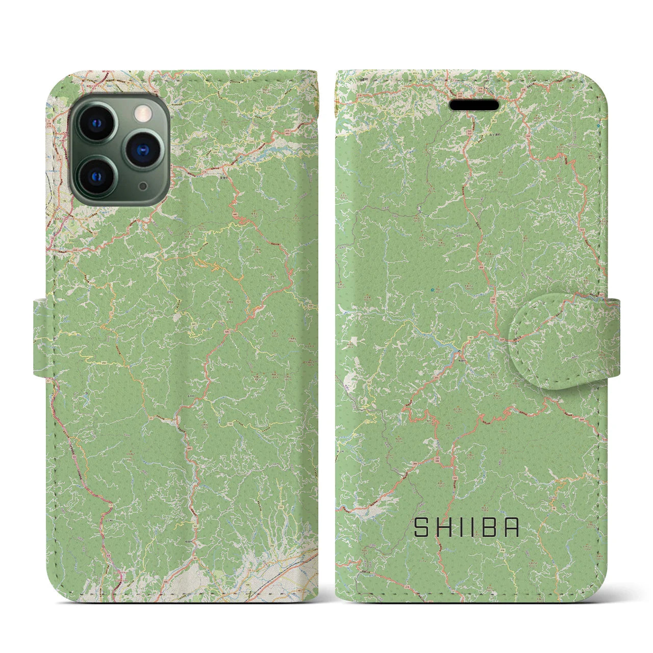 【椎葉（宮崎県）】地図柄iPhoneケース（手帳タイプ）ナチュラル・iPhone 11 Pro 用