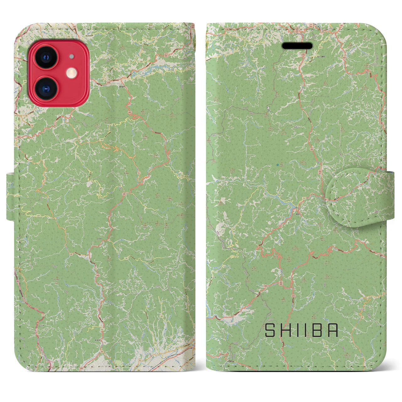 【椎葉（宮崎県）】地図柄iPhoneケース（手帳タイプ）ナチュラル・iPhone 11 用