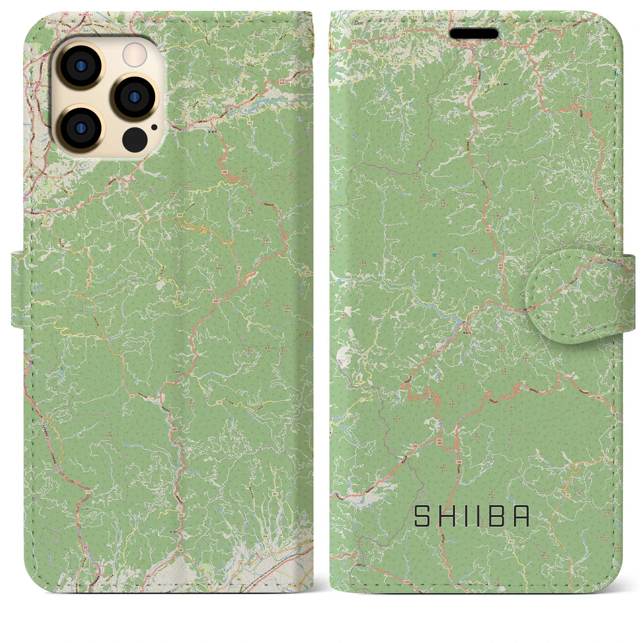 【椎葉（宮崎県）】地図柄iPhoneケース（手帳タイプ）ナチュラル・iPhone 12 Pro Max 用