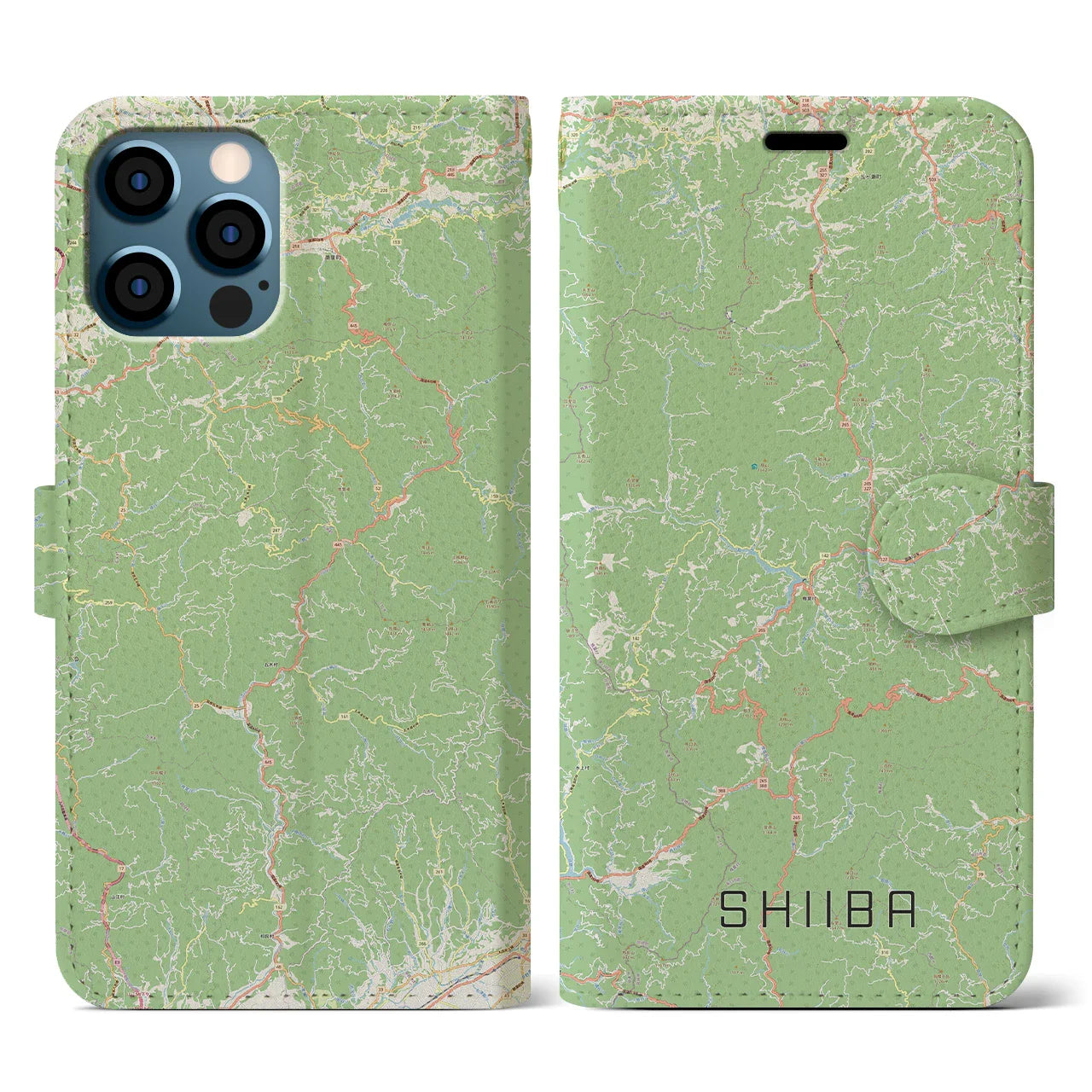 【椎葉（宮崎県）】地図柄iPhoneケース（手帳タイプ）ナチュラル・iPhone 12 / 12 Pro 用