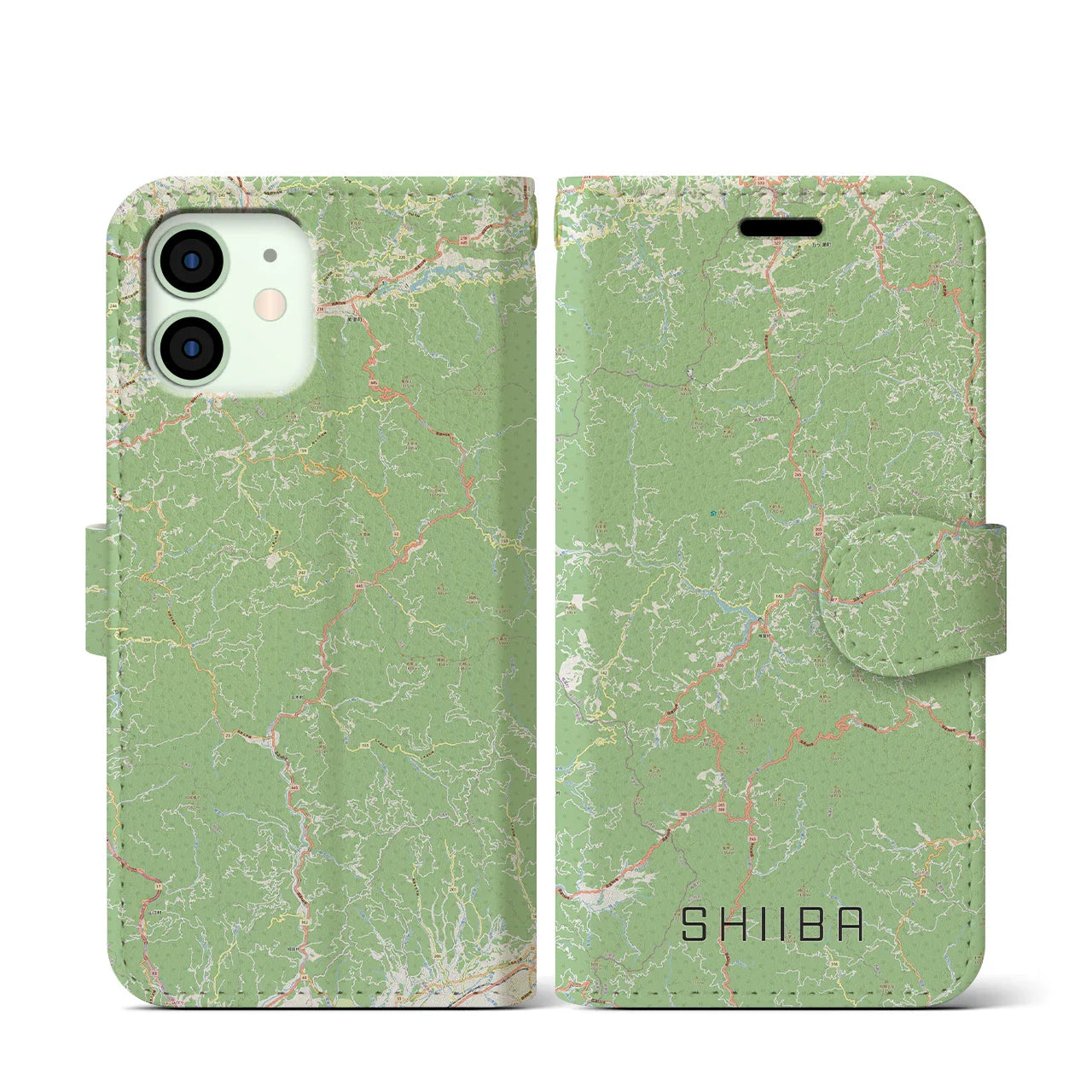 【椎葉（宮崎県）】地図柄iPhoneケース（手帳タイプ）ナチュラル・iPhone 12 mini 用