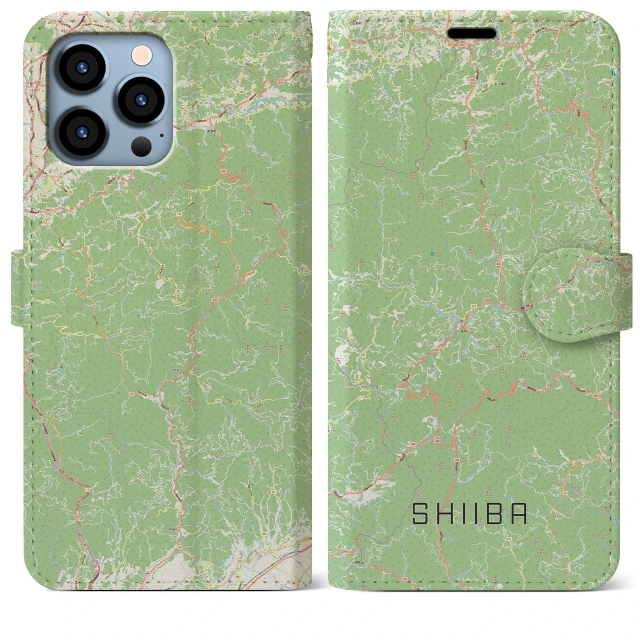 【椎葉（宮崎県）】地図柄iPhoneケース（手帳タイプ）ナチュラル・iPhone 13 Pro Max 用