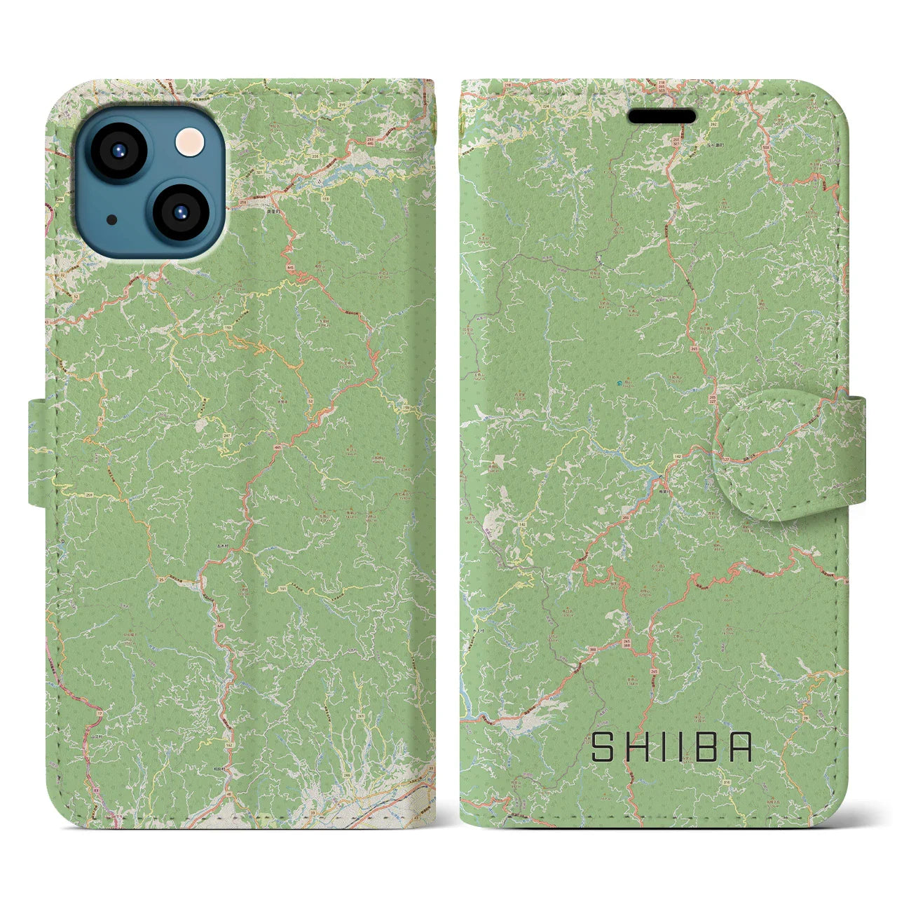 【椎葉（宮崎県）】地図柄iPhoneケース（手帳タイプ）ナチュラル・iPhone 13 用