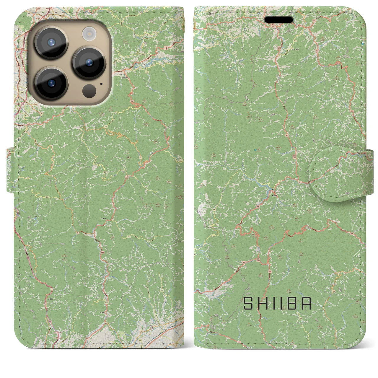 【椎葉（宮崎県）】地図柄iPhoneケース（手帳タイプ）ナチュラル・iPhone 14 Pro Max 用