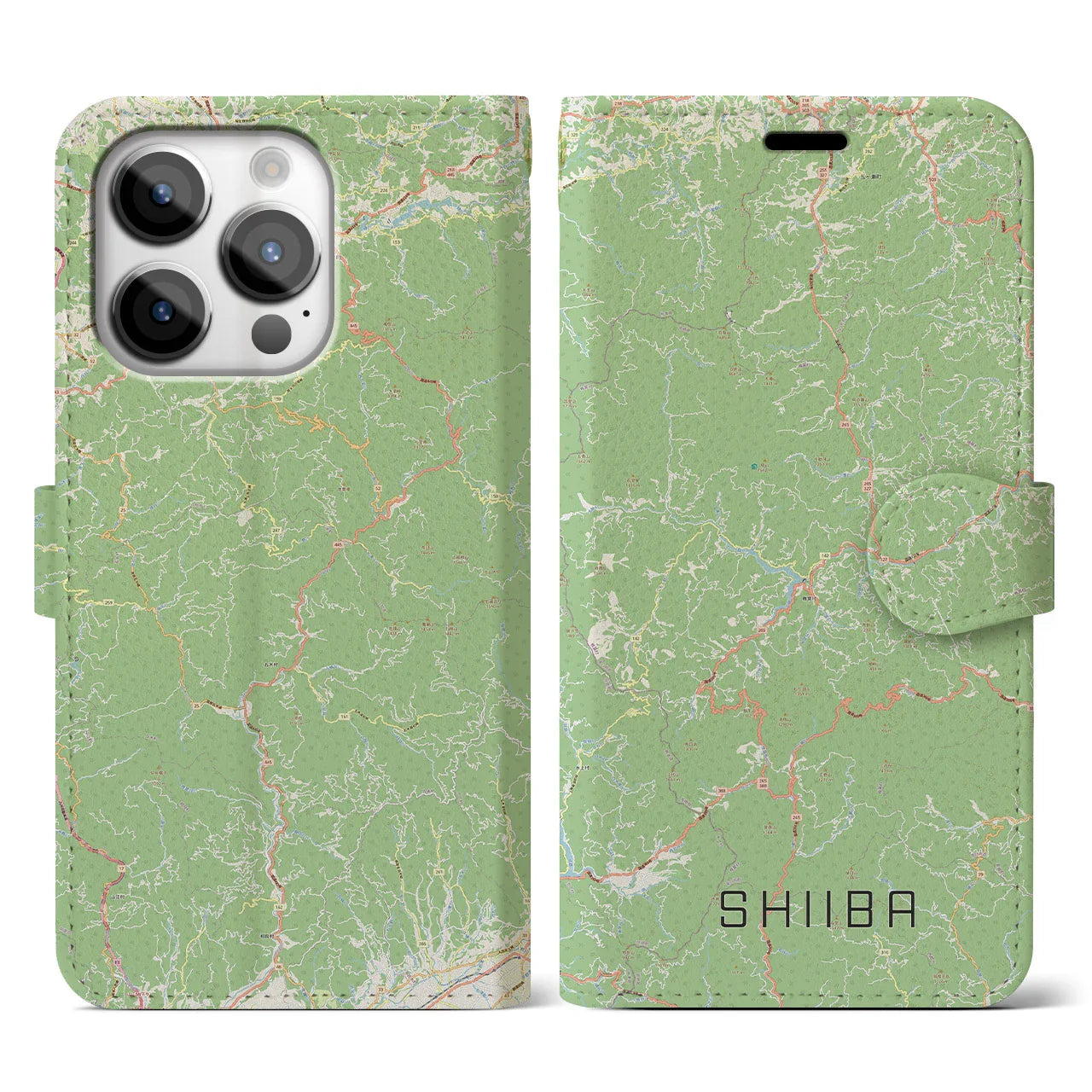 【椎葉（宮崎県）】地図柄iPhoneケース（手帳タイプ）ナチュラル・iPhone 14 Pro 用