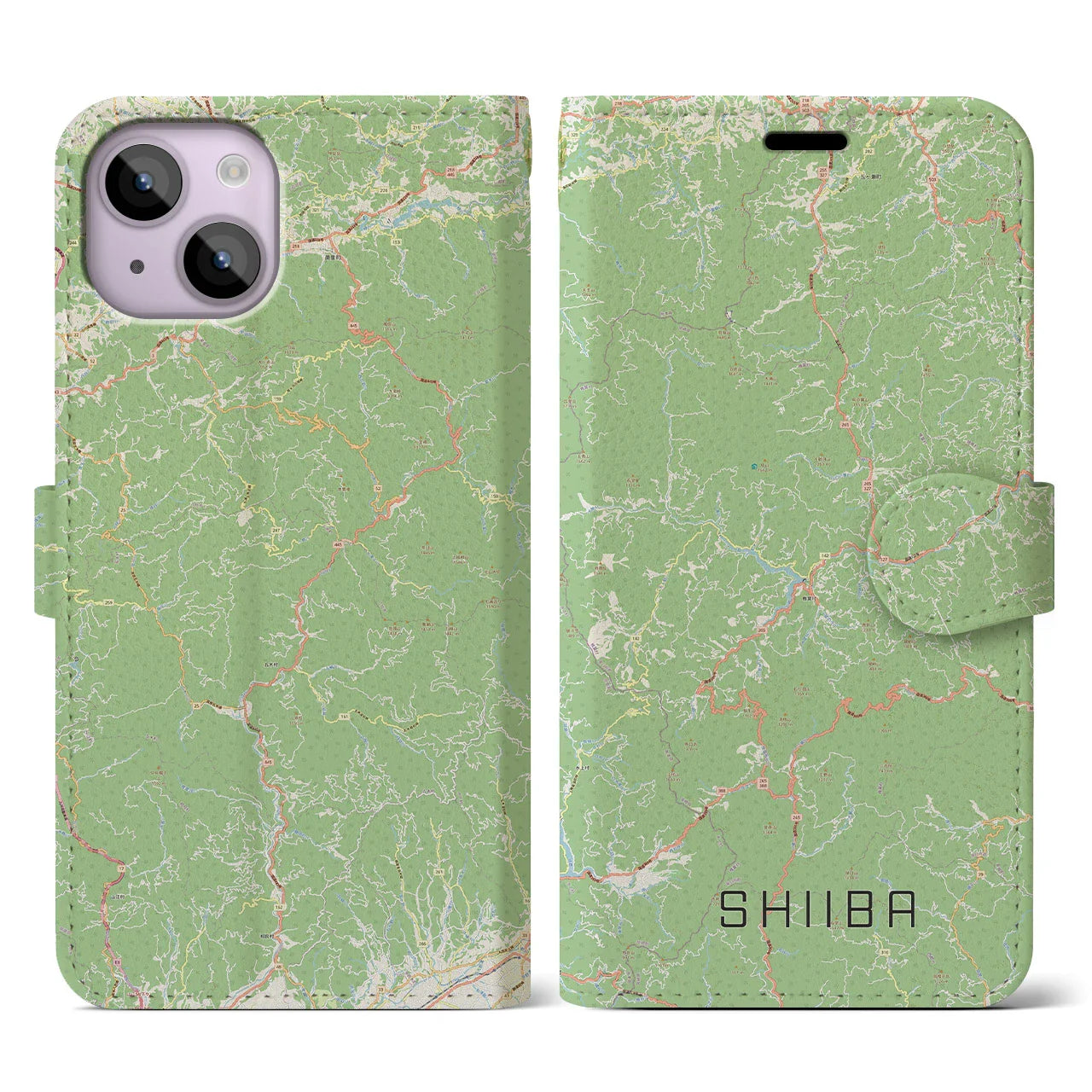 【椎葉（宮崎県）】地図柄iPhoneケース（手帳タイプ）ナチュラル・iPhone 14 用