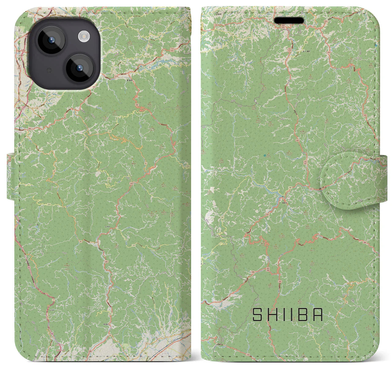 【椎葉（宮崎県）】地図柄iPhoneケース（手帳タイプ）ナチュラル・iPhone 14 Plus 用