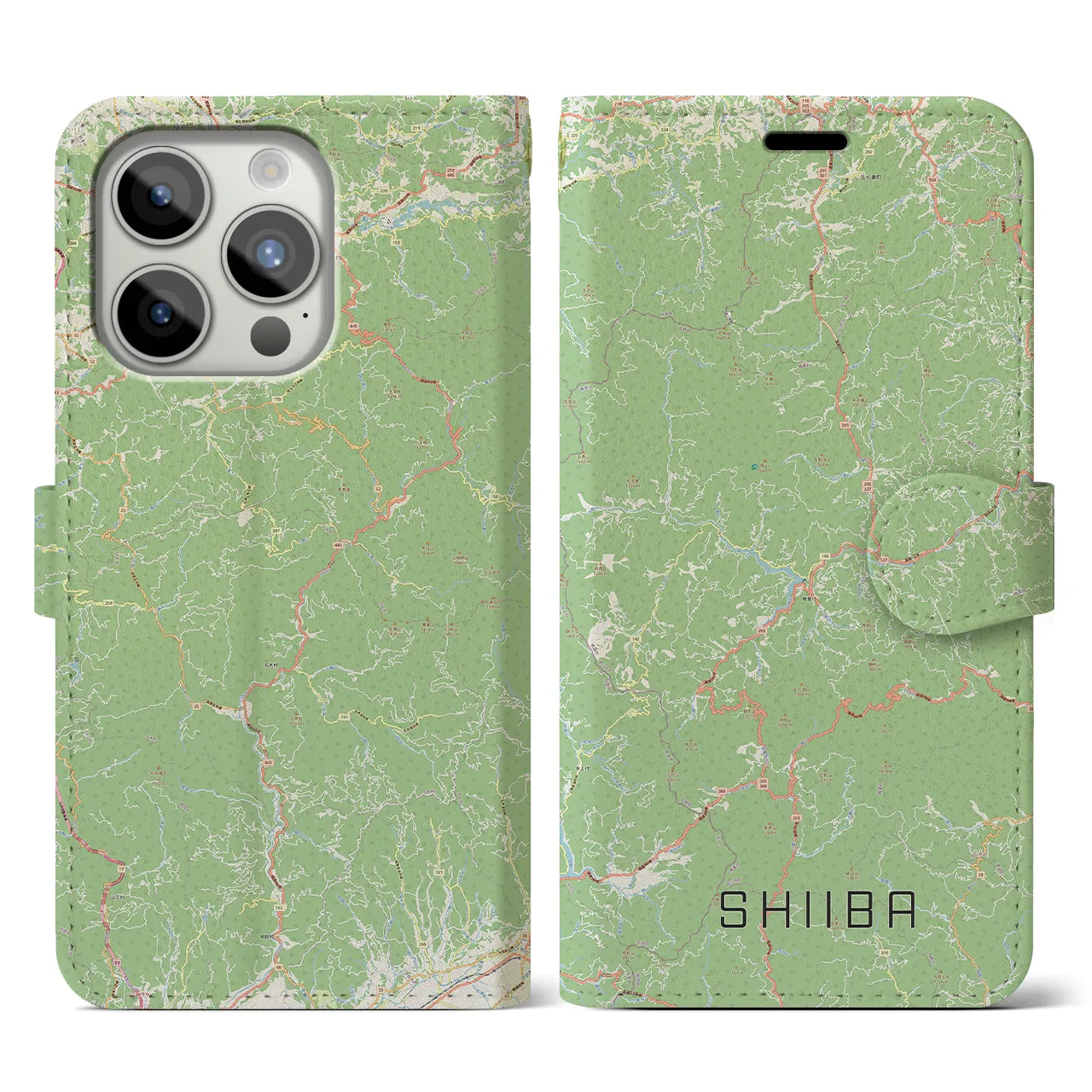 【椎葉（宮崎県）】地図柄iPhoneケース（手帳タイプ）ナチュラル・iPhone 15 Pro 用