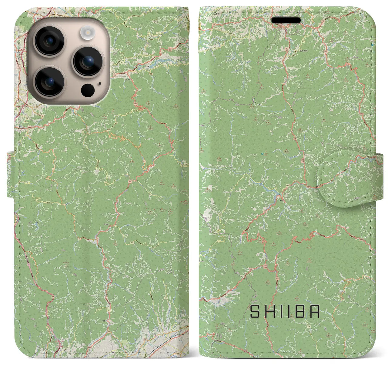 【椎葉（宮崎県）】地図柄iPhoneケース（手帳タイプ）ナチュラル・iPhone 16 Plus 用