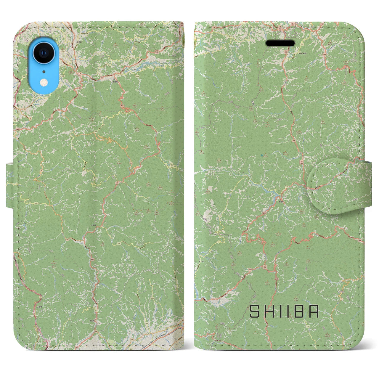 【椎葉（宮崎県）】地図柄iPhoneケース（手帳タイプ）ナチュラル・iPhone XR 用