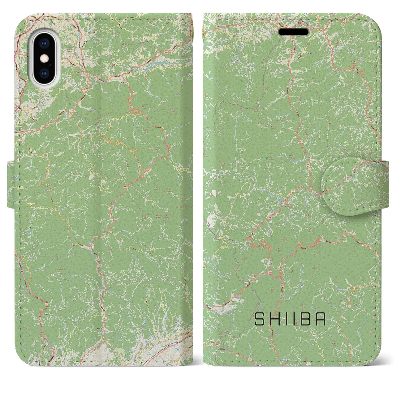 【椎葉（宮崎県）】地図柄iPhoneケース（手帳タイプ）ナチュラル・iPhone XS Max 用