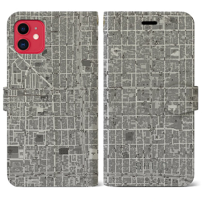 【四条（京都府）】地図柄iPhoneケース（手帳タイプ）モノトーン・iPhone 11 用