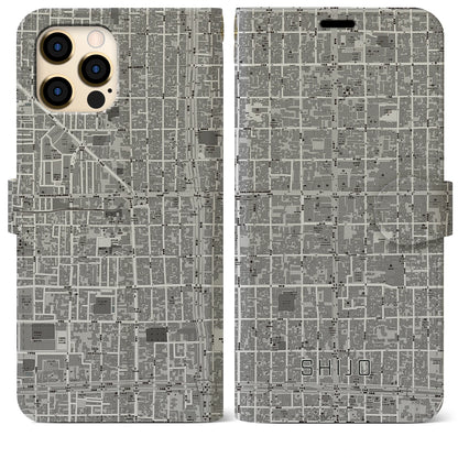 【四条（京都府）】地図柄iPhoneケース（手帳タイプ）モノトーン・iPhone 12 Pro Max 用