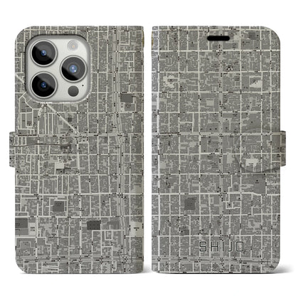 【四条（京都府）】地図柄iPhoneケース（手帳タイプ）モノトーン・iPhone 15 Pro 用