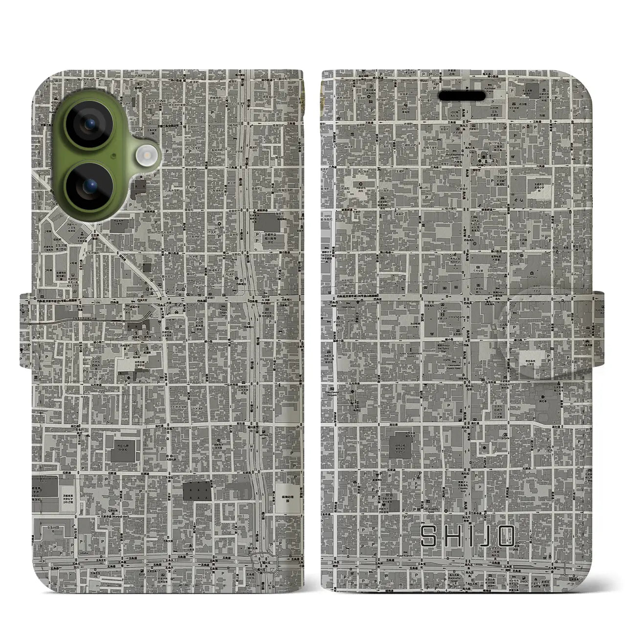 【四条（京都府）】地図柄iPhoneケース（手帳タイプ）