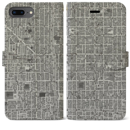 【四条（京都府）】地図柄iPhoneケース（手帳タイプ）モノトーン・iPhone 8Plus /7Plus / 6sPlus / 6Plus 用