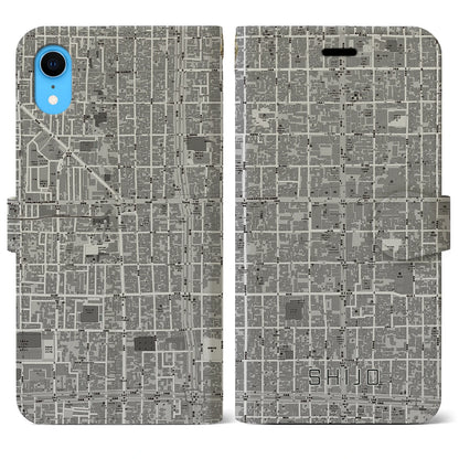 【四条（京都府）】地図柄iPhoneケース（手帳タイプ）モノトーン・iPhone XR 用