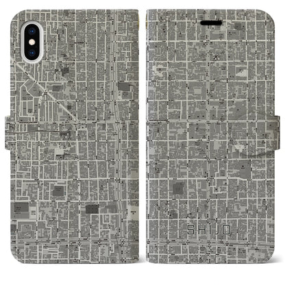 【四条（京都府）】地図柄iPhoneケース（手帳タイプ）モノトーン・iPhone XS Max 用