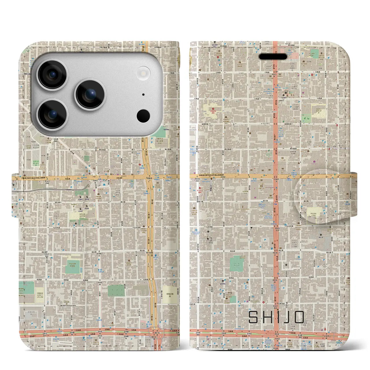 【四条（京都府）】地図柄iPhoneケース（手帳タイプ）