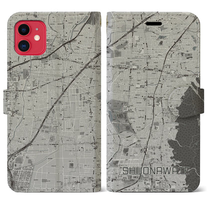 【四条畷（大阪府）】地図柄iPhoneケース（手帳タイプ）モノトーン・iPhone 11 用